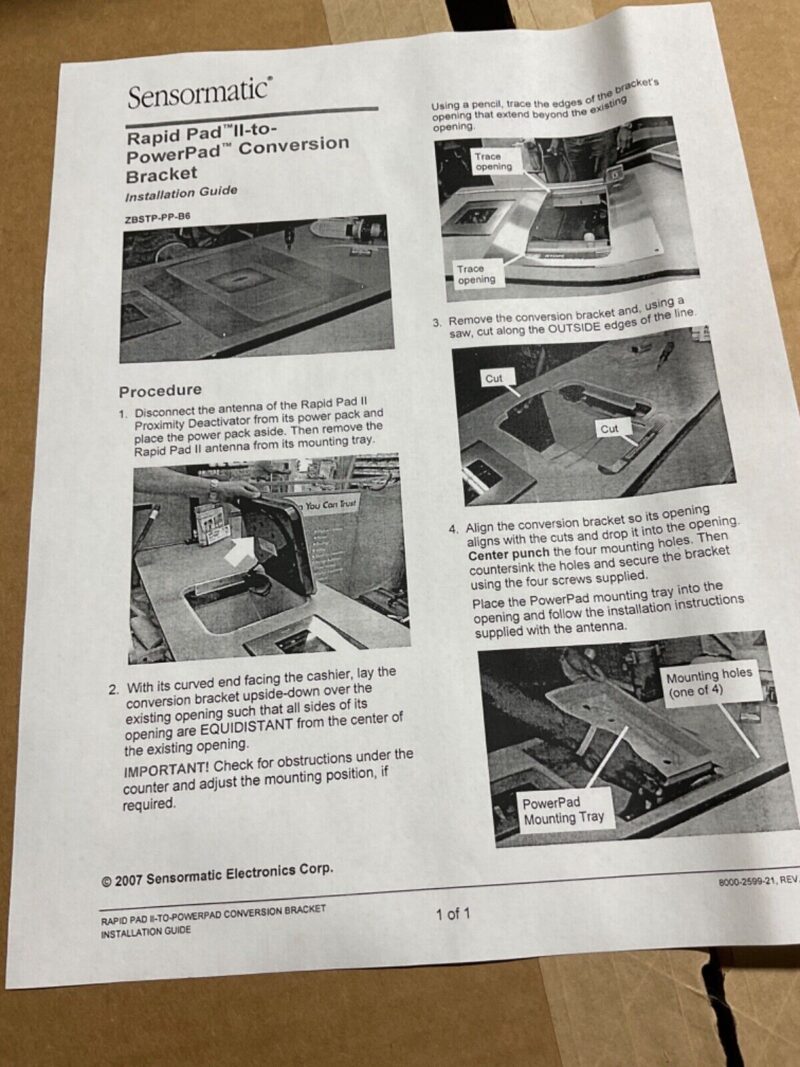 Sensormatic ZBSTP-PP-B6 Rapid Pad II to PowerPad Conversion Bracket - Image 2