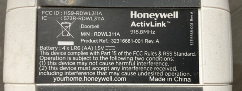 Honeywell HS9-RDWL311A Home Portable Wireless Doorbell PART ONLY - Image 2