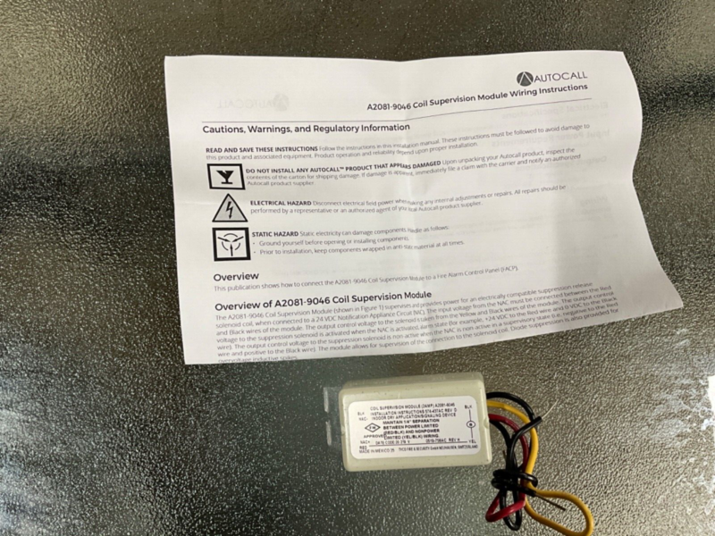 AUTOCALL A2081-9046 COIL SUPERVISION MODULE WIRING