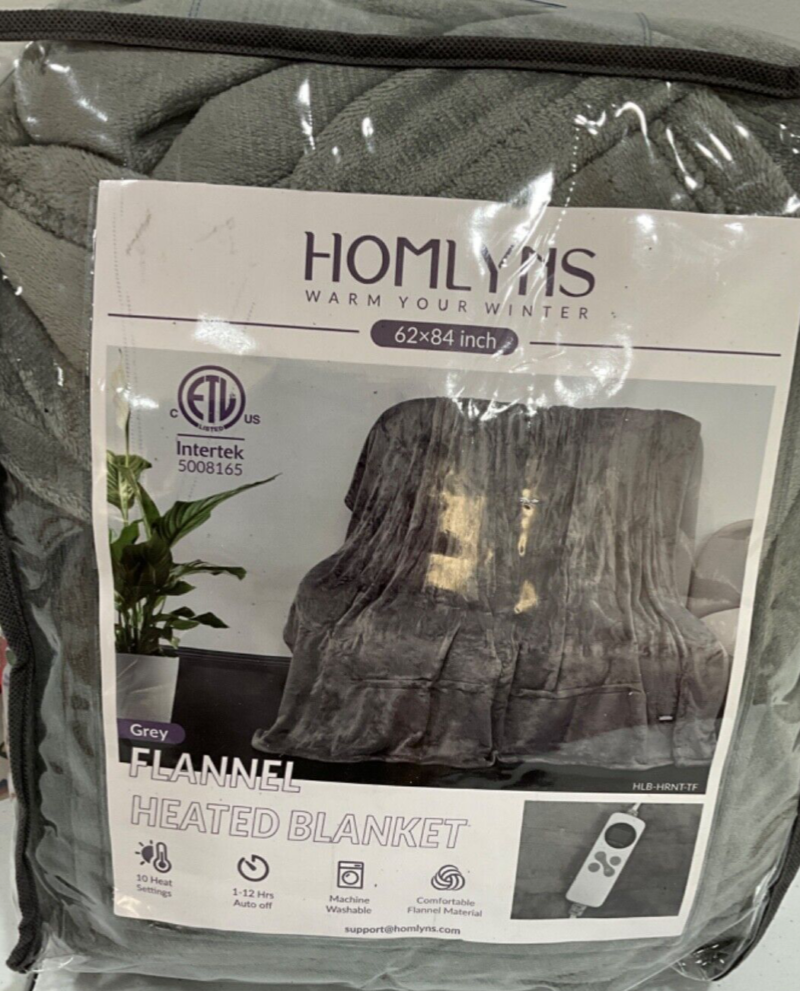 HOMLYNS 62" x 84” Cool Grey Flannel Heated Blanket