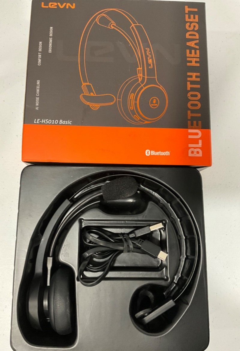 LEVN LE-HS010 Basic Black AI Noise Cancelling Bluetooth Headset