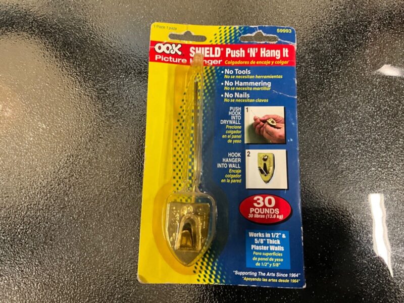 New Ook Shield Brass Plated EZ-Push Hanger 59993 30lb Capacity